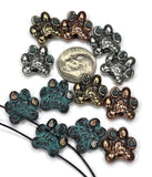 Slider Beads (Qty 12) Fur Mama Paw Print Mixed Metal Beads 2 hole Slider Beads Bracelet Beads Necklace Beads 131-F13
