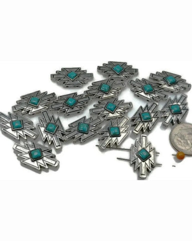 2 Hole Slider Beads (16 pc) Western Style Beads Western Beads Faux Turquoise Beads Antique Silver Beads Sliderbeads Silver Beads 243-H8