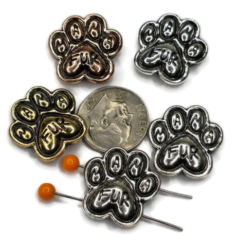 2 hole Slider Beads (Qty) 5 Paw Print "Fur Mama" Silver Metal Focal Bracelet Findings Mixed Metal Crafting, BeadingJewelry Making 654 -M14