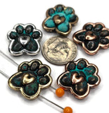 Show love for fur babies with paw print two‑hole slider beads. The double‑hole design stabilizes two strands, perfect for cuffs, watch bands, and layered chokers. Add seed beads, Czech beads, pearls, or tiger eye chips around the focal. These metal beads serve as statement spacer beads, bracelet beads, and necklace beads—essential beads for beading pet collections.