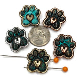 2 hole Slider Beads (Qty) 5 Paw Print Metal Focal Dog Cat for Crafting, Beading or Jewelry Making into Necklaces - Bracelets 655 -M15