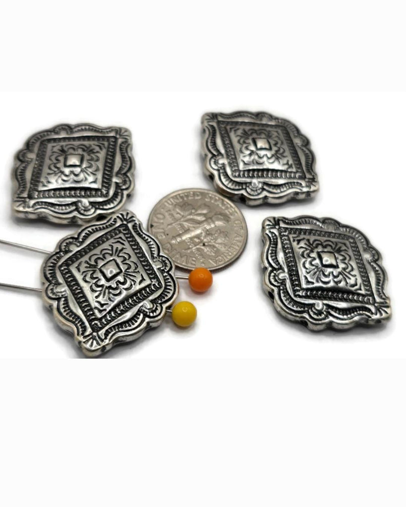 2 Hole Slider Beads (4 pc) Focal Western Style in Silver for Jewelry Making, Beading or Crafting into Necklaces or Bracelets 694-N3 -FST