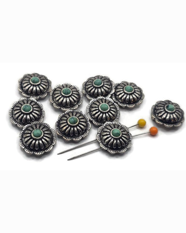 2 Hole Slider Beads (10pc) Focal Silver Western Design with Faux Turquoise for Crafting or Jewelry Making into Bracelet or Necklaces 684-N3