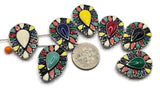 Colorful enamel mosaic 2 hole slider beads with antique silver metal detailing and teardrop centerpiece. These metal slide spacer beads are perfect for double strand bracelet and necklace jewelry making and work beautifully with seed beads, duo beads, gemstones, or leather cords. Ideal for bohemian jewelry designs, statement bracelets, festival jewelry, and handmade DIY beading supplies.