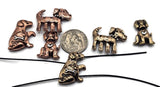These dog slider beads in copper and bronze finishes are full of charm and character. Detailed with motifs like bones and hearts, they celebrate the love between pets and their owners. Their 2-hole design makes them ideal for flat, secure jewelry such as chokers, bracelets, or cuffs. Perfect for boho artisan jewelry, pet-inspired designs, or sentimental handmade gifts honoring furry friends.