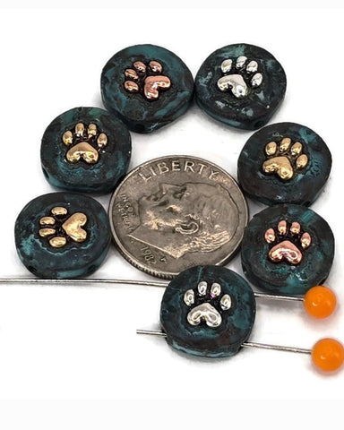 Slider Beads (Qt 7) Paw Print Beads 2 hole Slider Beads bracelet beads Dog Beads Metal Beads 4 hole beads flat Beads 368-M11 FST