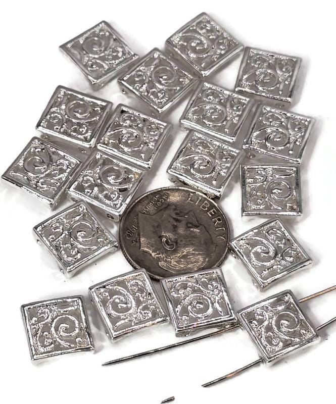 2 Hole Slider Beads (18 pc) Silver Beads Spacer Beads Sliderbeads 2 hole beads Unique Beads Flat Beads 272-M7 FST