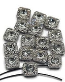 2 hole slider beads (Qty 16) Great for Jewelry Making and Bracelets, Silver with Clear Rhinestones 468