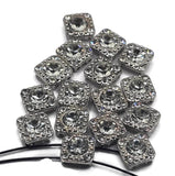 2 hole slider beads (Qty 16) Great for Jewelry Making and Bracelets, Silver with Clear Rhinestones 468