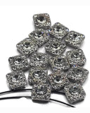 2 hole slider beads (Qty 16) Great for Jewelry Making and Bracelets, Silver with Clear Rhinestones 468