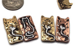 Cute feline-themed 2 hole slider beads made of durable metal with mixed silver, gold, and red finishes. Ideal for creating DIY cat jewelry, bracelets, pendants, and bohemian-style necklaces.