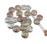 These 2 hole metal swirl slider beads are the perfect supply for jewelry makers who love handmade bracelets, necklaces, and pendants. Designed in a round shape with spiral centers, they represent motion, creativity, and flow. Finished in silver, copper, and gold tones, they add metallic shine and balance to any jewelry piece. The two-hole layout provides strength and keeps your work neat while expanding design possibilities in both simple and multi-strand projects.