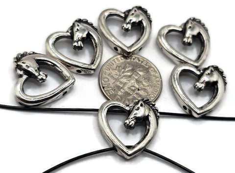 Slider Beads (5 pcs) Western Style Horse Head Metal Findings Silver Metal for Crafting, Jewelry Making into Necklaces or Bracelets 672-N1