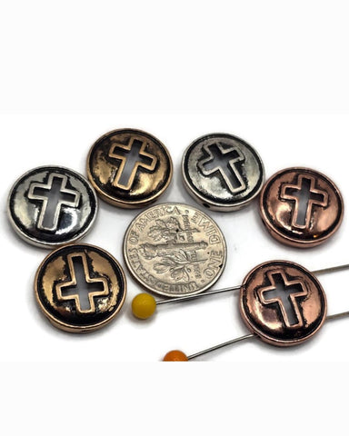 2 hole slider beads (Qty 6) Metal Cross Design for Beading, Jewelry Making or Crafting Necklaces or Bracelets Great Focals Spacer 665-N3
