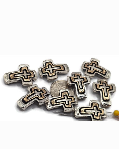 2 hole slider beads (Qty 8) Metal Cross Design for Beading, Jewelry Making or Crafting Necklaces or Bracelets Great Focals Spacer 679-N3