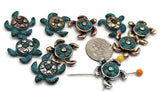 2 Hole Slider Beads (QTy 10) Patina Copper Turtle Beads for Jewelry Making, Beading and Crafting into Bracelets, Necklaces & Jewelry 668-N3