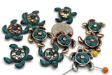 2 Hole Slider Beads (QTy 10) Patina Copper Turtle Beads for Jewelry Making, Beading and Crafting into Bracelets, Necklaces & Jewelry 668-N3