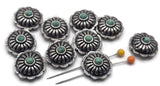 2 Hole Slider Beads (10pc) Focal Silver Western Design with Faux Turquoise for Crafting or Jewelry Making into Bracelet or Necklaces 684-N3