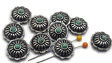 2 Hole Slider Beads (10pc) Focal Silver Western Design with Faux Turquoise for Crafting or Jewelry Making into Bracelet or Necklaces 684-N3