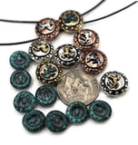 These Western 2 hole slider beads feature detailed horse and horseshoe motifs in silver, copper, bronze, and turquoise patina finishes. Their small size (12mm & 10mm) makes them perfect focal beads or spacers for rustic bracelets, necklaces, chokers, and cowboy-themed jewelry. Durable metal construction paired with two-hole design ensures they sit flat and sturdy for professional-quality handmade accessories. A great choice for artisans seeking equestrian and country-style jewelry findings.