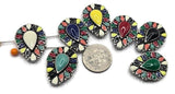 Add vibrant color to your designs with these mosaic teardrop 2 hole slider beads in antique silver metal. These metal slide spacer beads are designed for two strand double bracelet necklace jewelry making and sit beautifully between seed beads, duo beads, gemstones, and leather cords. Perfect for bohemian jewelry, colorful bracelets, artisan necklace designs, and DIY jewelry making supplies.