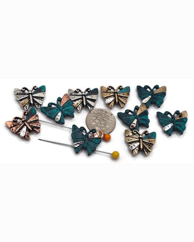 2 Hole Slider Beads (Qt 10) Butterfly in Mixed Metals Crafting or Jewelry Making into Bracelets, Necklaces, Gold Silver Copper 688-N3 FST