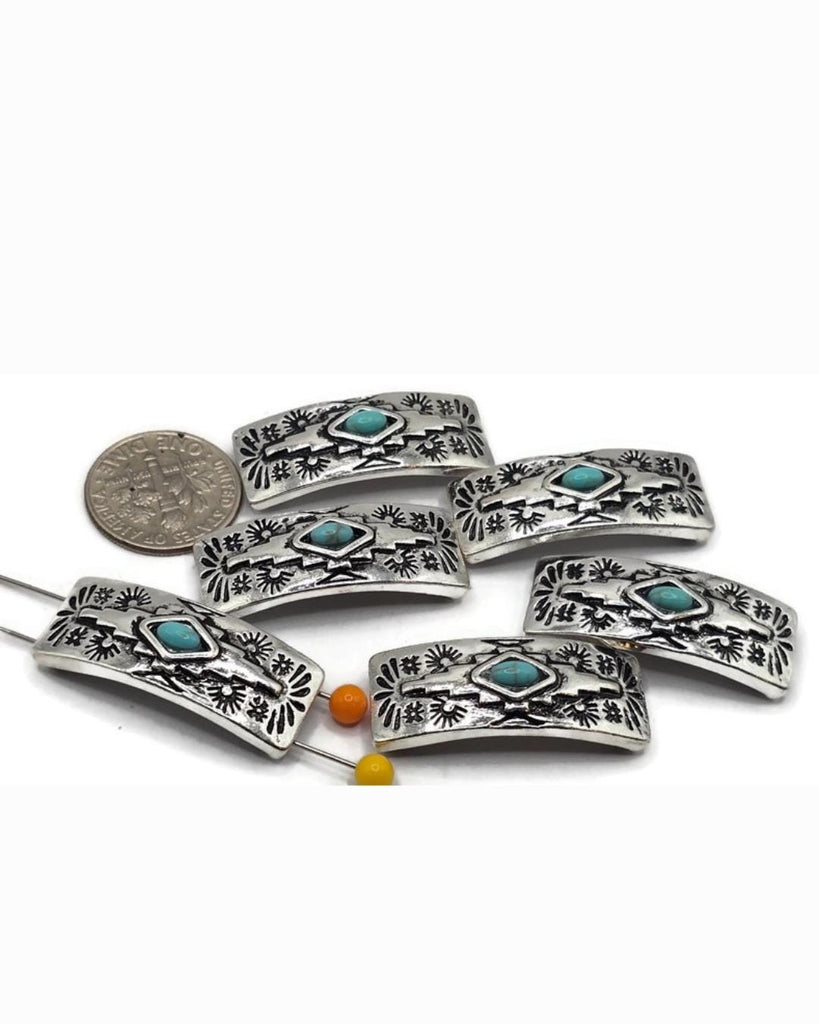 2 Hole Slider Beads (6 pc) Focal Western Style with Faux Turquoise for Jewelry Making into Bracelet or Necklace Designs 671-N5