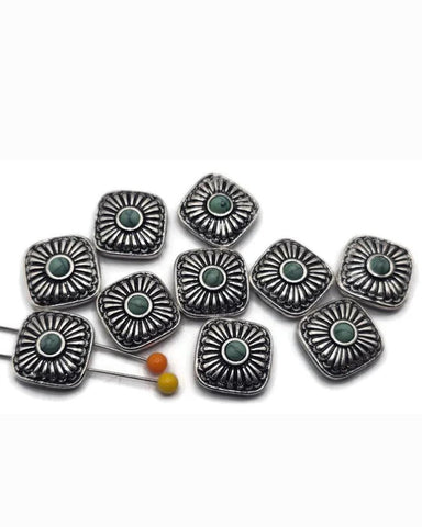 2 Hole Slider Beads (10 pc) Focal Western Style with Faux Turquoise for Jewelry Making into Bracelet or Necklace Designs 669-N3 -FST