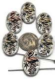 These whimsical flamingo slider beads are ideal for tropical and summer-themed jewelry designs. Each oval bead features an antique silver finish with raised flamingo detailing highlighted in copper and bronze accents. The dual 2-hole slider construction ensures durability and balance for chokers, bracelets, and necklaces. Perfect for beach jewelry, boho artisan collections, and handmade gifts celebrating coastal charm and playful island vibes.
