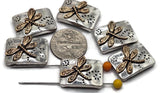 2 hole slider beads (Qty 6) Dragonfly Focal Silver Metal Jewelry Making, Crafting or Beading into Necklaces Bracelets or Earrings 690-M18