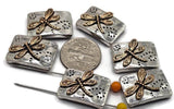 2 hole slider beads (Qty 6) Dragonfly Focal Silver Metal Jewelry Making, Crafting or Beading into Necklaces Bracelets or Earrings 690-M18