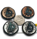 2 hole Slider Beads (Qty 4) Metal Sailboat Boat Design for Beading, Crafting or Jewelry Making into Necklaces or Bracelets 695-M14