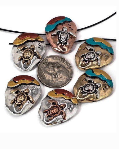 Slider Beads (6 pc) 2 hole beads Turtle Beads Mixed Metal Beads Spacer Beads Silver Beads Copper beads 177-m14