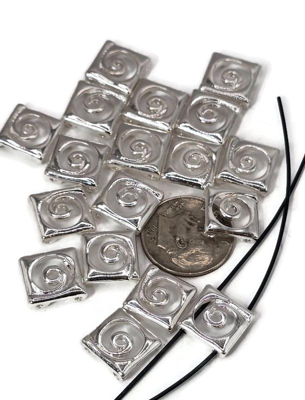 2 Hole Slider Beads (18 pc) Swirl Beads Silver Beads Spacer Beads Sliderbeads 2 hole beads Unique Beads Flat Beads Squrare Beads 269-M7 FST