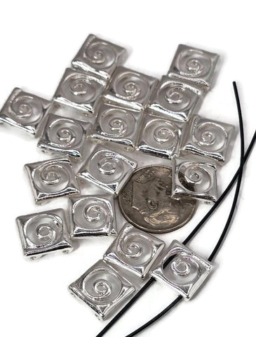2 Hole Slider Beads (18 pc) Swirl Beads Silver Beads Spacer Beads Sliderbeads 2 hole beads Unique Beads Flat Beads Squrare Beads 269-M7 FST