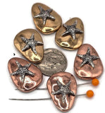 2 Hole Slider Beads (6 pc) Sealife Starfish Metal for Beading, Crafting and Jewelry Making into Necklaces, Bracelets, Rings Earrings 703-M18