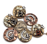 Celebrate pets and the night sky with these cat moon and stars slider beads. Available in antique silver, brass, and copper finishes, each bead features celestial motifs with crescents, stars, and hearts. Designed with two holes for secure alignment, they make perfect focal beads for boho bracelets or pendants. Excellent artisan components for animal lovers and mystical jewelry makers alike.