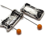 Rectangular focal slider beads with cat designs, featuring silver metal finish and heart tails in bright accent colors. Great for DIY jewelry supplies, pet-themed bracelets, or whimsical pendants.