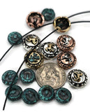 Rustic and bold, these Western horse and horseshoe 2 hole slider beads measure 12mm and 10mm, ideal for bracelets, pendants, and handmade cowboy jewelry. With finishes in silver, gold, copper, and turquoise patina, they add authentic Western character to your designs. The two-hole slider system keeps beads flat and secure, making them excellent for bracelet centers, spacer beads, or necklace features. Perfect DIY jewelry supplies for country and Western lovers.