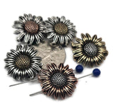 Celebrate the radiance of florals with these sunflower beads. Crafted in long‑lasting antique finishes of silver, copper, and brass, their coating resists tarnishing and wear. Their large size and realistic detailing make them ideal focal pieces for necklaces or pendants. Perfect as artisan supplies for rustic, botanical, or bohemian jewelry designs seeking timeless sunflower style and durability.
