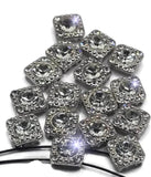 2 hole slider beads (Qty 16) Great for Jewelry Making and Bracelets, Silver with Clear Rhinestones 468