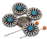 These round rhinestone slider beads are designed to shine. Each bead has a turquoise cabochon center, framed with silver-tone petals and sparkling rainbow rhinestone accents. Perfect as focal beads or large spacers, they elevate bracelets, chokers, and pendants effortlessly. With a secure two-hole slider build, they stay flat and structured in handmade designs.