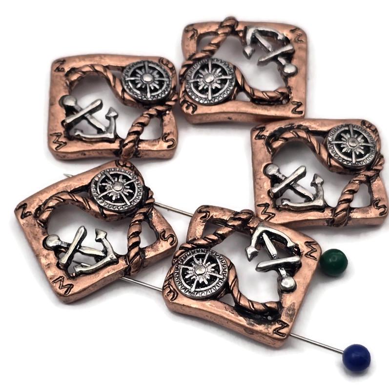 Mixed‑metal nautical 2 hole slider beads for easy jewelry making. Durable metal with non‑tarnish finish; sits flat in designs thanks to dual holes. Great for bracelets, necklaces, earrings, and rings, or as statement spacers in multi‑strand projects. Perfect for quick gifts, beading parties, classroom kits, and craft nights. Pair with leather, cord, chain, crystals, or gemstones for beachy, sailor, and coastal styles.