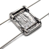 These bright silver botanical sliders feature engraved leafy branches on softly rounded rectangles. Designed for delicate work: two small holes align strands of fine beading wire or thread for a flat, professional finish—avoid leather or chain. Lightweight, comfortable, and non‑tarnish. Perfect for minimal bracelets, dainty necklaces, earrings, and ring toppers. Pack of five.