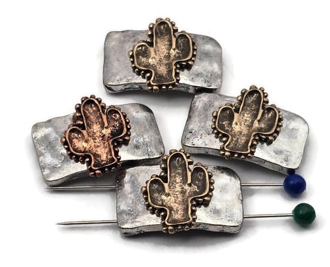 Add Western character to your designs with cactus two‑hole slider beads. Dual holes on each side keep double‑strand bracelets and necklaces aligned, or use a single set for flexible layouts. The textured metal rectangle and cactus focal pair beautifully with leather, cord, gemstones, and glass. Great for earrings, rings, zipper pulls, and décor accents. Hard to find in stores—curated for makers who love unique components.