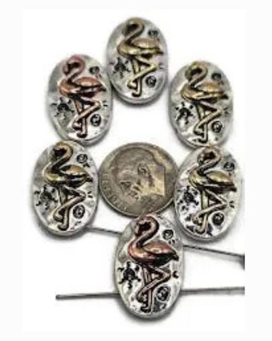 2 Hole Slider Beads (6 pc) Flamingo Tropical Bird for Crafting, Jewelry Making, Beading into DIY Bracelets, Necklaces or Earrings 735- M15