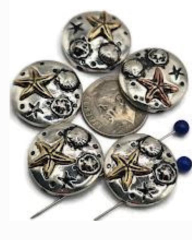 2 hole Slider Beads (Qty 5) Sealife Make Great Focals in Beading, Crafting or Jewelry Making Designs for Bracelets or Necklaces 738-M9