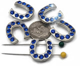 Make lucky cowgirl jewelry fast. These silver metal horseshoe sliders sparkle with royal‑blue rhinestones. Two small parallel holes provide stable, flat placement on delicate strands—avoid leather. Ideal for rodeo bracelets, derby necklaces, bridesmaid “something blue,” and festival accessories. Pack of five.