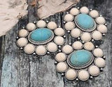 Antique silver concho 2 hole sliders with sky‑blue center stone. Large round statement beads with ivory cabochon surround. Small holes for fine stringing only. Use as focal metal DIY pieces, unique spacer filler accents, and double 2‑strand connectors. Great for Southwestern jewelry, boho designs, and country chic. Set of three.