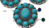 Big round turquoise cabochon slider beads—vintage‑style conchos in bright silver. Two small parallel holes for fine beading wire/FireLine. Perfect centerpiece beads for chokers, bracelet stacks, and pendant styles. Keywords: turquoise beads, concho sliders, round focal beads, 2 hole sliders, jewelry making supplies, components parts, bulk wholesale metal, cheap sliderbeads. Set of three.